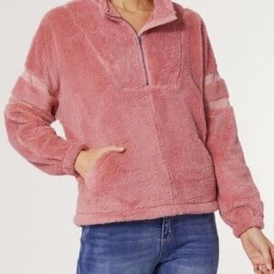 Coco+Carmen Pink Sherpa Half Zip Pullover sz XXL